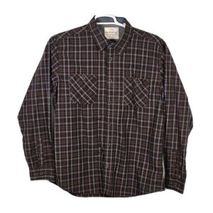 Weatherproof Men's Large Brown Plaid Button Up Long Sleeve Shirt